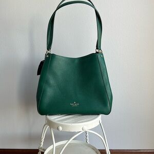NWT Kate Spade Leila Medium Triple Green Deep Jade Pebbled Leather Shoulder Bag